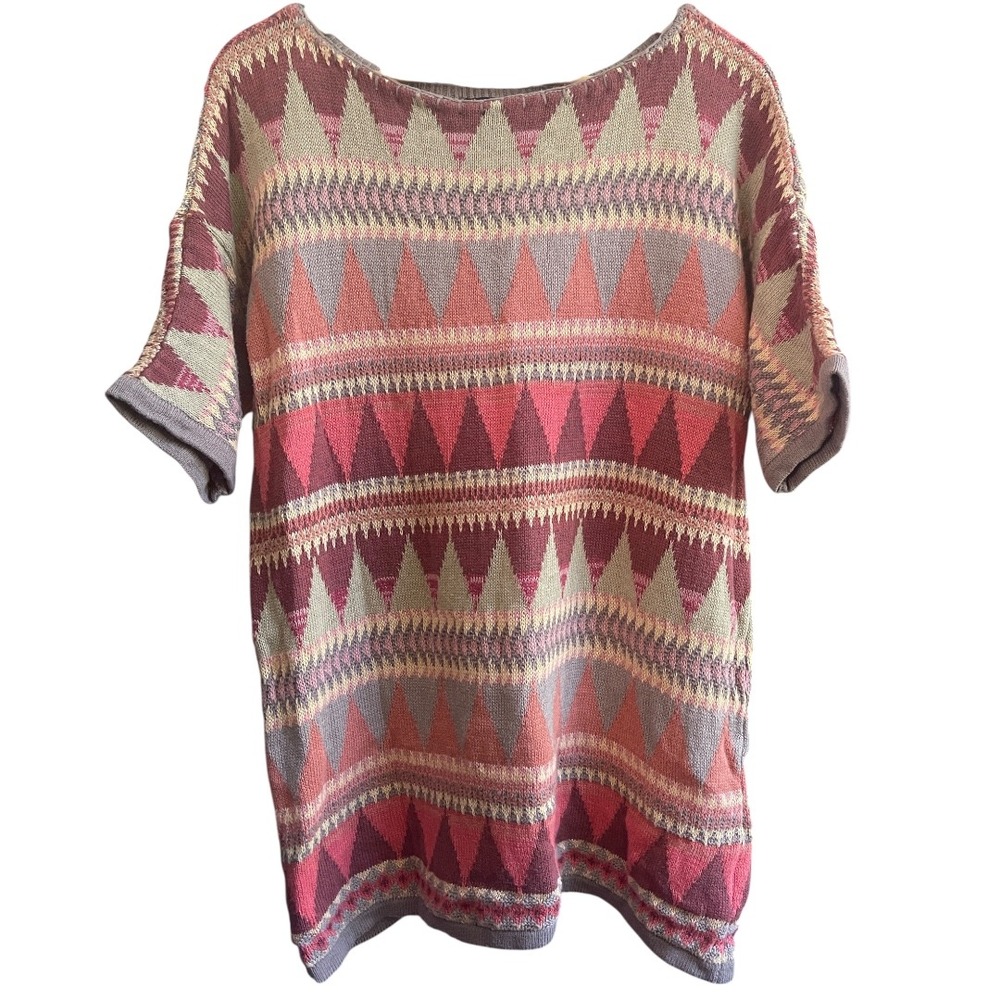 Ralph Lauren Chaps Western Short Sleeve Cotton Cotton Knit Patterned Sweater 1X‎